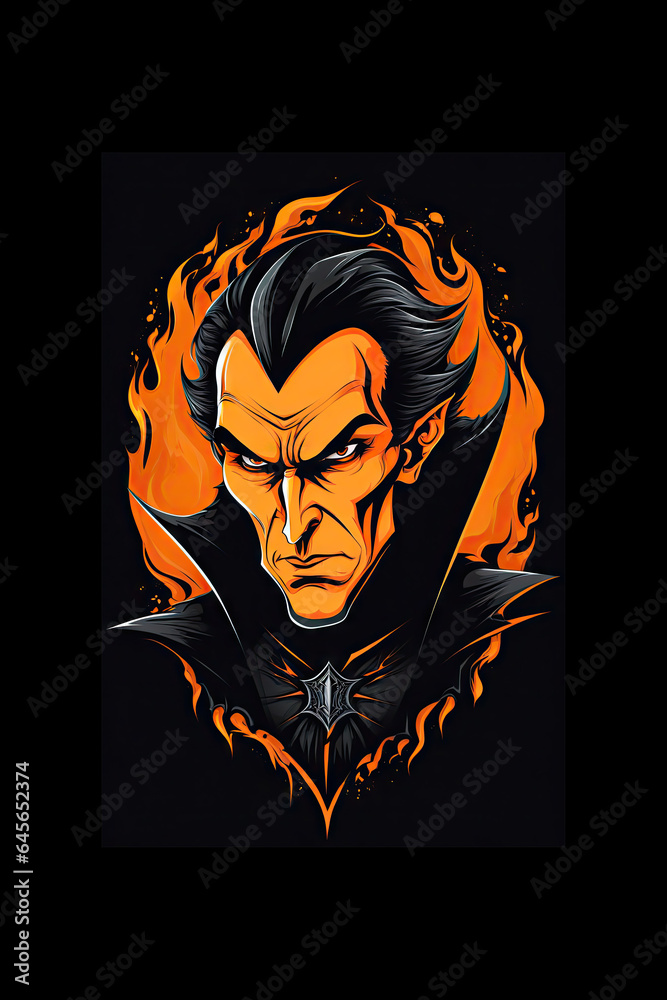Obraz premium Scary Dracula, Halloween resource in black and orange