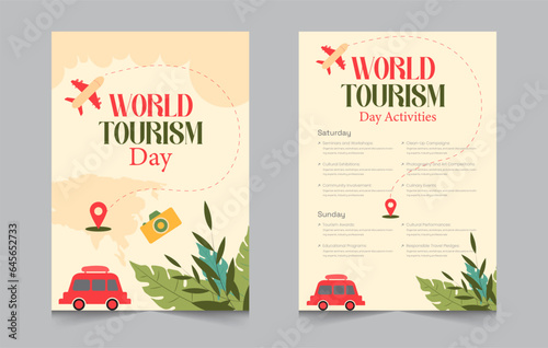 tourism day activity invitation layout template, weekend activities a4 poster or flyer design, vector illustration eps 10