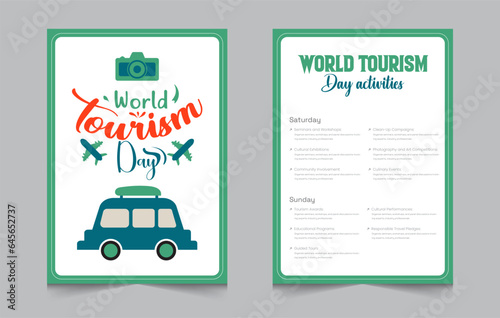 tourism day activity invitation layout template, weekend activities a4 poster or flyer design, vector illustration eps 10