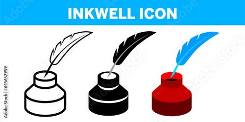 VECTOR INKWELL ICON IN STROKE AND FILL AND COLOR VERSION