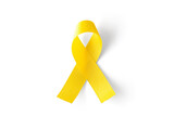 Yellow ribbon isolated with clipping path on white background, world cancer day, february 4, healthcare and medicine backdrop, suicide prevention, children health care.
