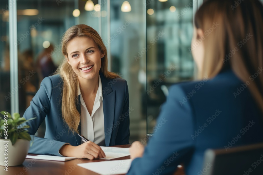 Female office worker applies for a job interview. Hiring. AI generated Female office worker applies for a job interview. Hiring. AI generated