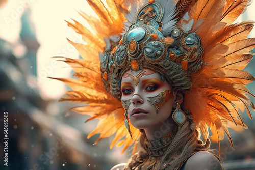 Young beautiful woman in a beautiful carnival mask. Brazil. Carnival in Brazil. Carnival. Masquerade