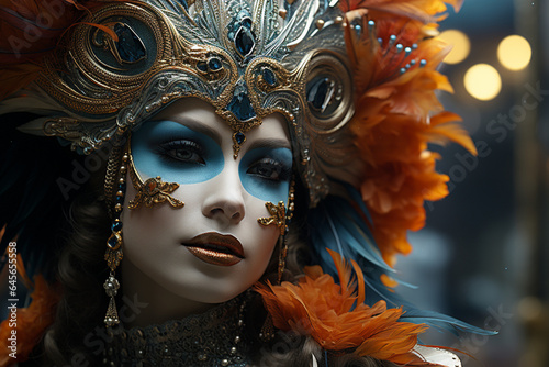 Young beautiful woman in a beautiful carnival mask. Brazil. Carnival in Brazil. Carnival. Masquerade