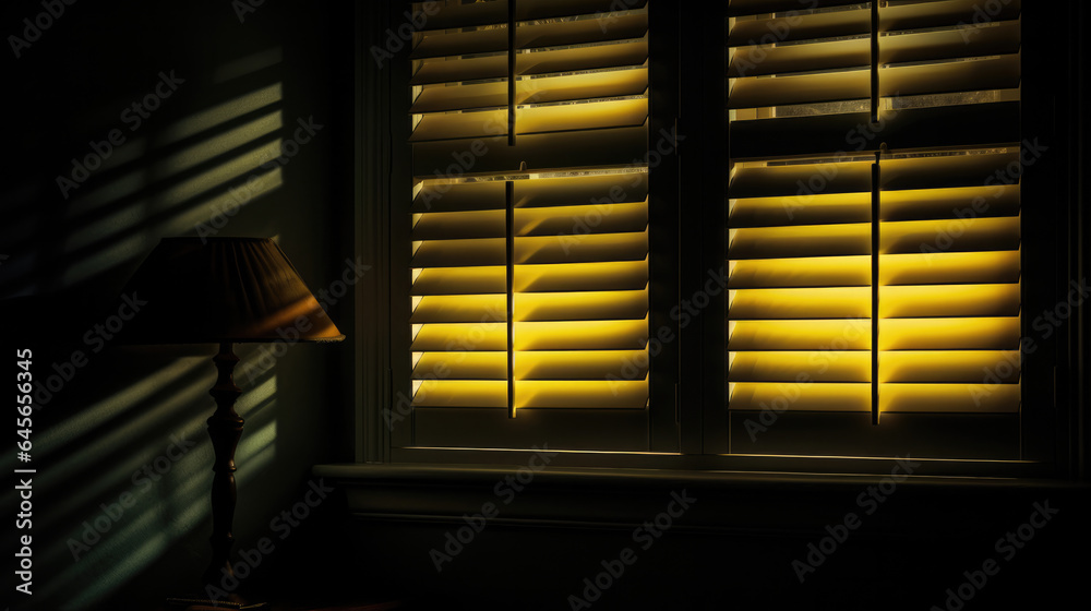 Dark, moody atmosphere set by yellow light softly piercing through the blinds. The shutters create a lovely contrast between light and shadow.Also a concept of mafia, fear, kidnapping, sleep, sunlight Dark, moody atmosphere set by yellow light softly piercing through the blinds. The shutters create a lovely contrast between light and shadow.Also a concept of mafia, fear, kidnapping, sleep, sunlight
