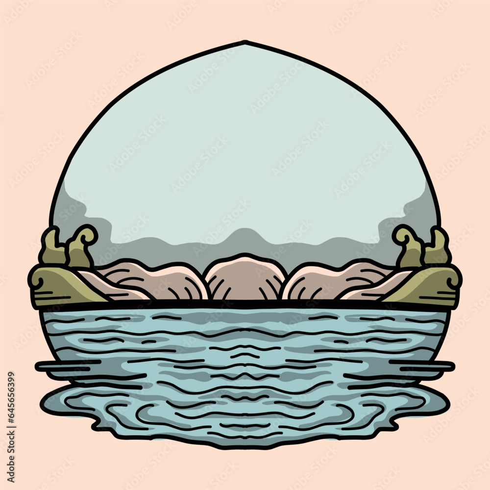 Fototapeta premium Nature view cartoon illustration coloring illustration