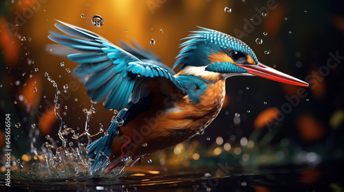 A Colorful Female Kingfisher Bird Emerging From The Lake Water Selective Focus © Image Lounge