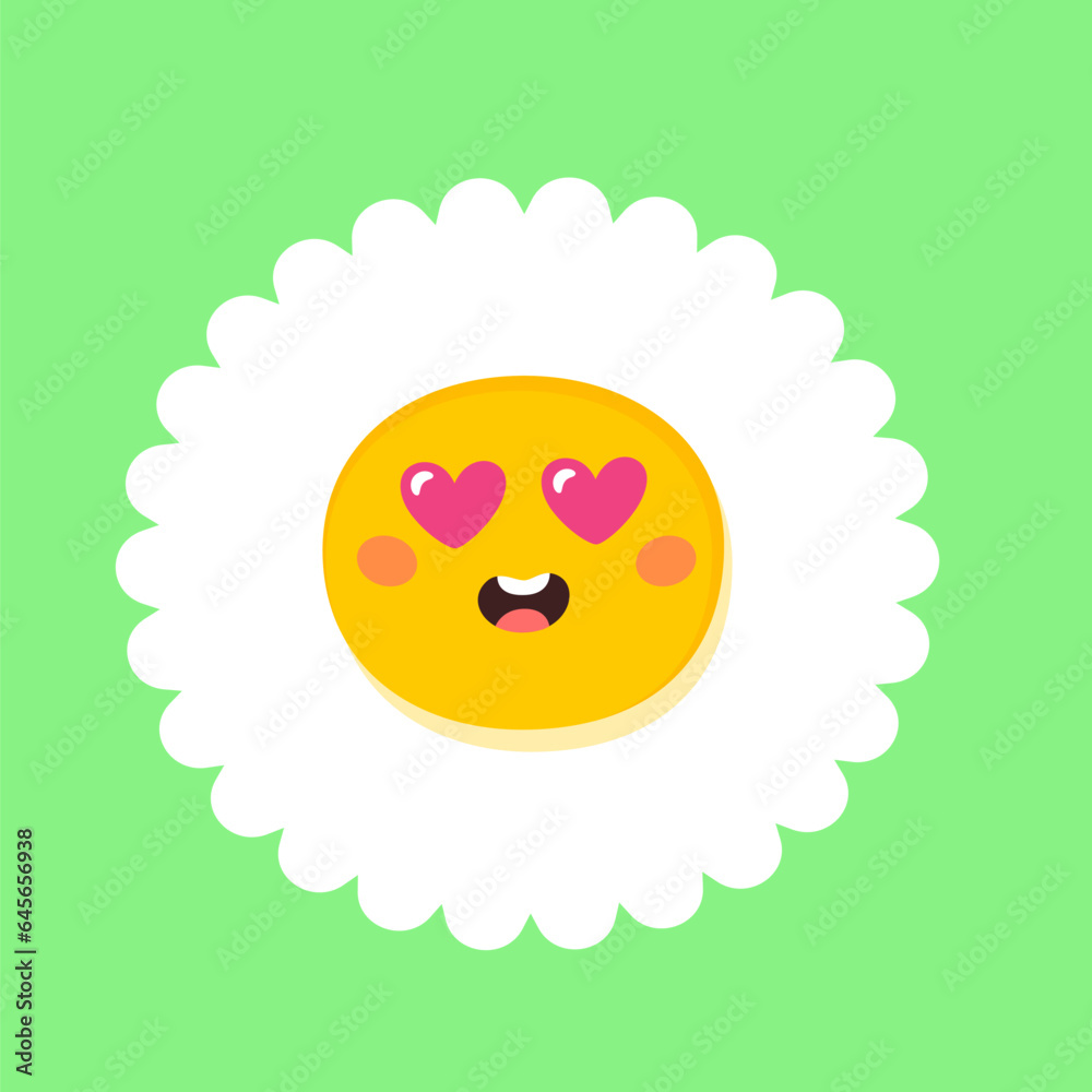 Daisy sun with hearts in eyes, happy spring or summer flower with cute face, funny emoji