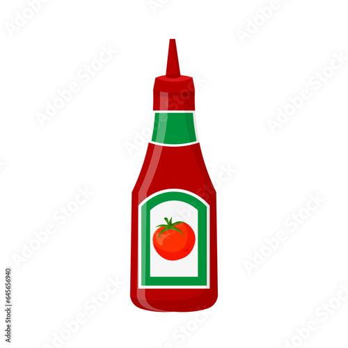 Tomato ketchup bottle, plastic catsup container with squeeze cap and label, spicy sauce