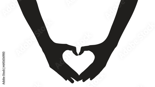 hand silhouettes isolated on white, silhouettes hands making sign heart by fingers isolated, hands gesturing black, Black hands silhouettes, vector illustration