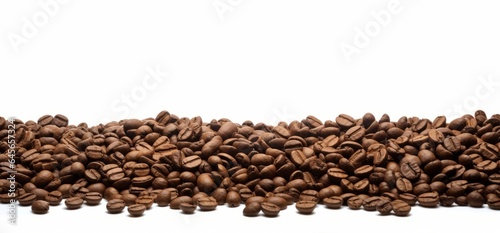 Panoramic coffee beans border isolated on white background 