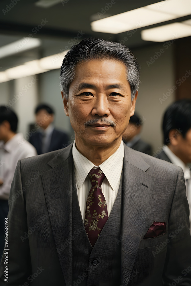 Mature thai businessman standing in a co-working space. Image created using artificial intelligence. Mature thai businessman standing in a co-working space. Image created using artificial intelligence.