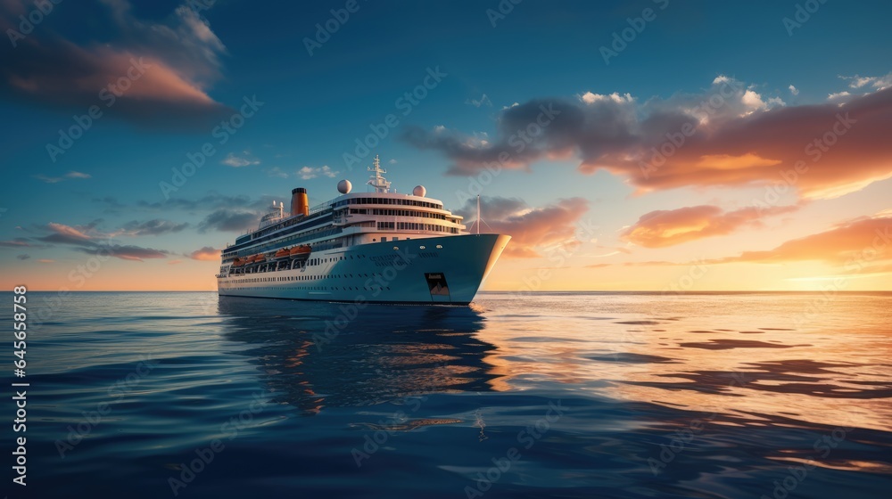 Cruise ship in the middle of the sea, AI generated Image - obrazy, fototapety, plakaty 