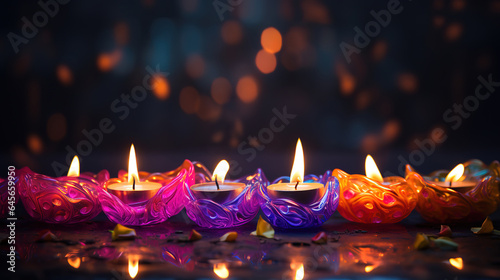 Glowing sparkles diwali diya festival banner design. Generative Ai
