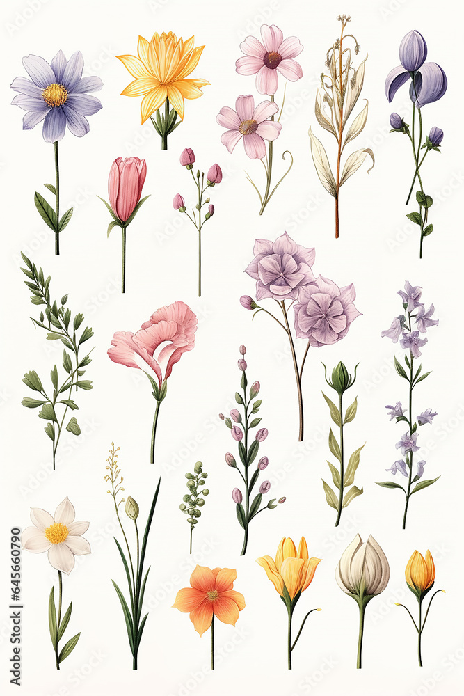 Florale Blumen, Gräser, Blätter KI Florale Blumen, Gräser, Blätter KI