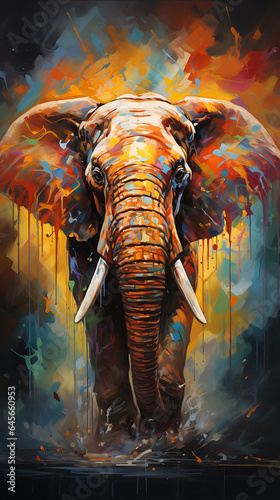 Contemporary elephant oil painting, bright colors, on canvas, texture - Generative AI