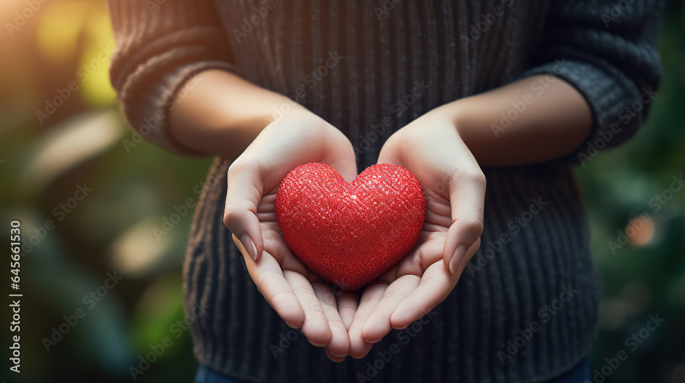 Woman holding heart shaped object. Generative Ai Woman holding heart shaped object. Generative Ai