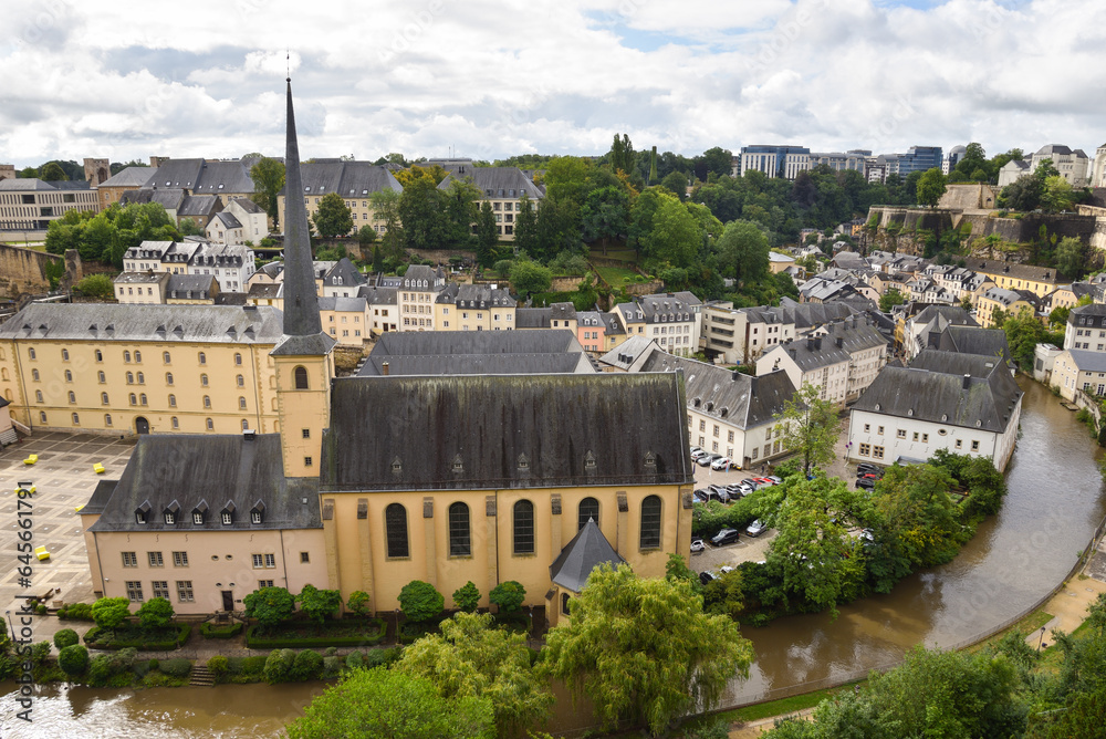 Église Saint-Jean-du-Grund Church, Alzette River, and Cityscape Panorama of Old Town, Luxembourg