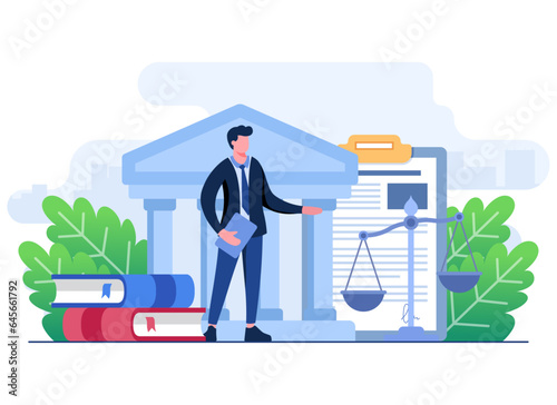 law and justice flat illustration,  Law firm and legal services, Public law consulting, Lawyer, Legal assistance concept for ui, web design, landing page, web banner, mobile app