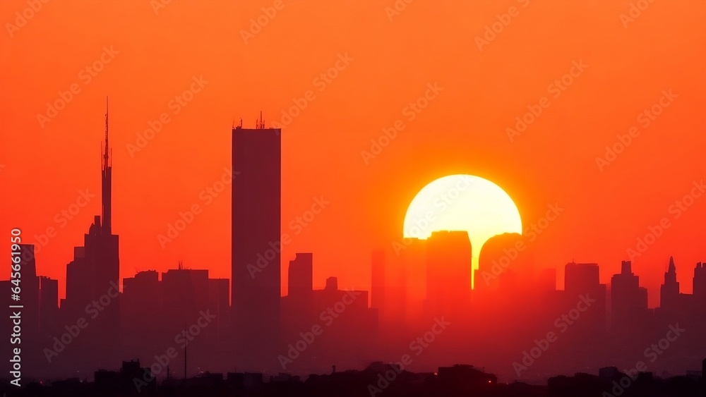 Naklejka premium sunset over the city