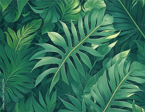 Tropical palm leaves pattern background. Decoration texture design plant with exotic leaves. Can use for photo print wallpaper.