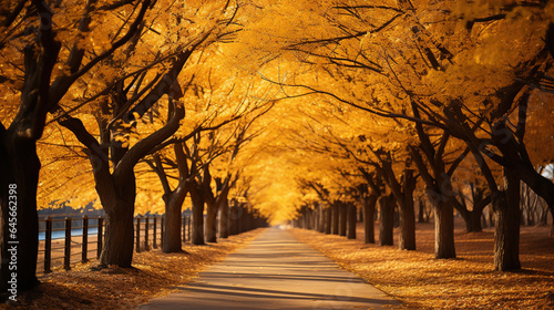 Minimalistic Colorful Yellow Tree Tunnel