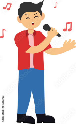 illustration of a boy in a red shirt singing