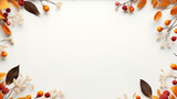 Autumn floral frame, web banner, Garland of berry eucalyptus leaves, branches. Generative Ai