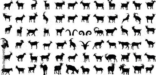 Goat Vector Illustration Collection - A stunning black and white collection of various goat silhouettes. Perfect for farm  nature  and animal-themed designs.