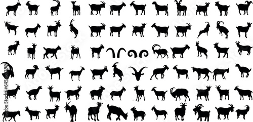 Goat Vector Illustration Collection - A stunning black and white collection of various goat silhouettes. Perfect for farm, nature, and animal-themed designs.