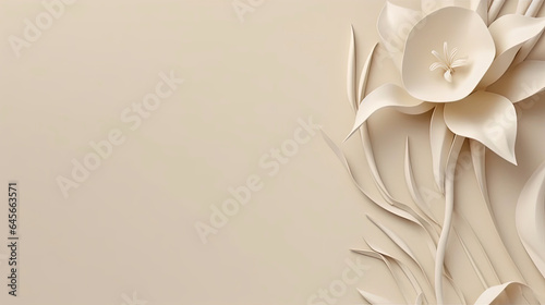 Abstract lily flower on beige minimalist background, copy space #645663571