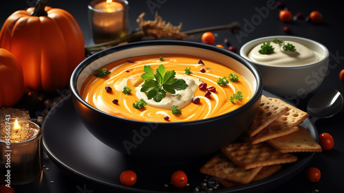 Artistic arrangement of soup and cuisine stuff Generative Ai. Generative Ai