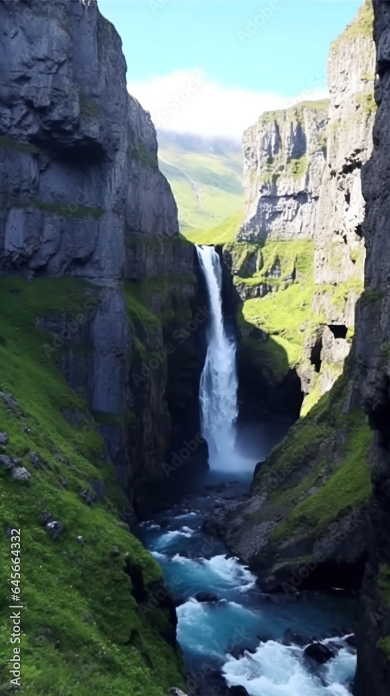 Obraz premium The Great Waterfall Falling From Mountains