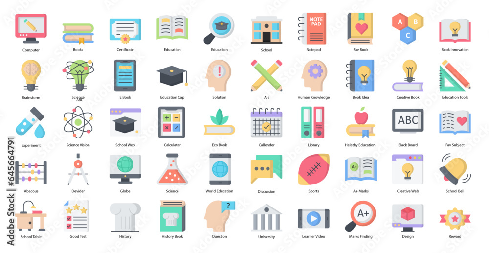Knowledge Flat Icons School University Book Iconset in Color Style 50 Vector Icons Knowledge Flat Icons School University Book Iconset in Color Style 50 Vector Icons