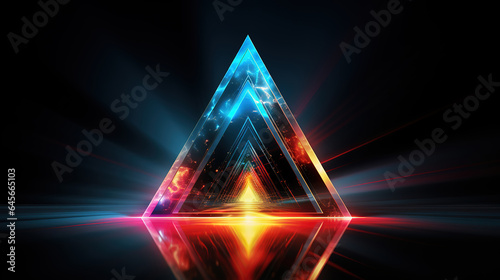 Glitch triangle  Distorted glowing triangle cyberpunk style Futuristic geometry shape. Generative Ai