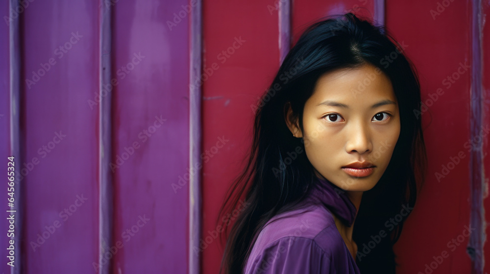 Portrait of a beautiful young asian woman in purple shirt. Portrait of a beautiful young asian woman in purple shirt.