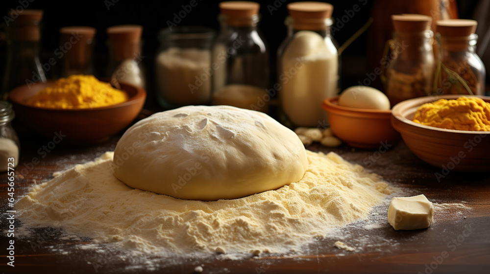 Dough for baking pastry according to an old recipe, Bright color. Generative Ai Dough for baking pastry according to an old recipe, Bright color. Generative Ai