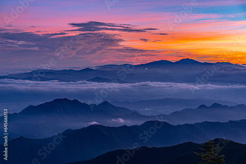 美ヶ原高原の雲海と朝焼け
