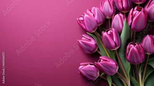  tulips on purple background, copy space
