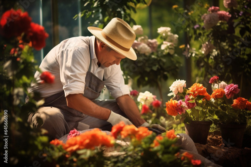 Man flower gardener farmer agriculture picking