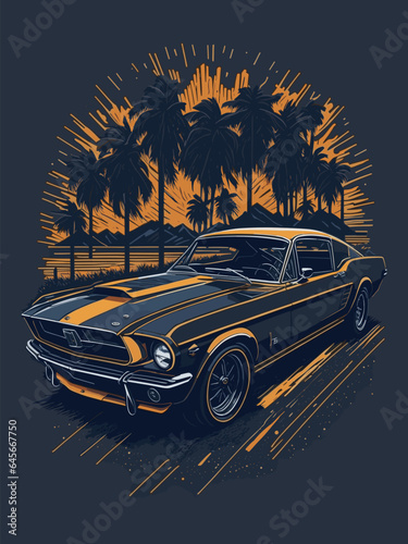car on the beach, T-shirt vector.