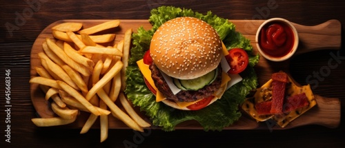 Hamburger on a wooden background