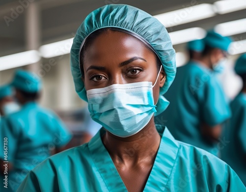 A Female Healthcare Worker in Medical Uniform and Mask