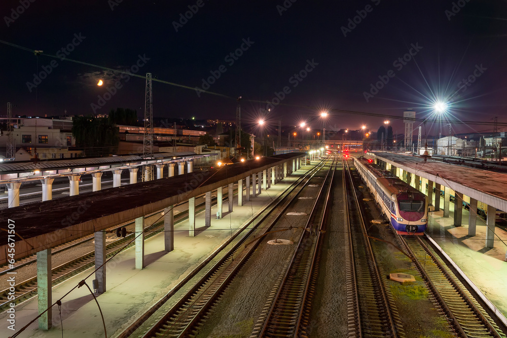 Night railway station landscape Night railway station landscape