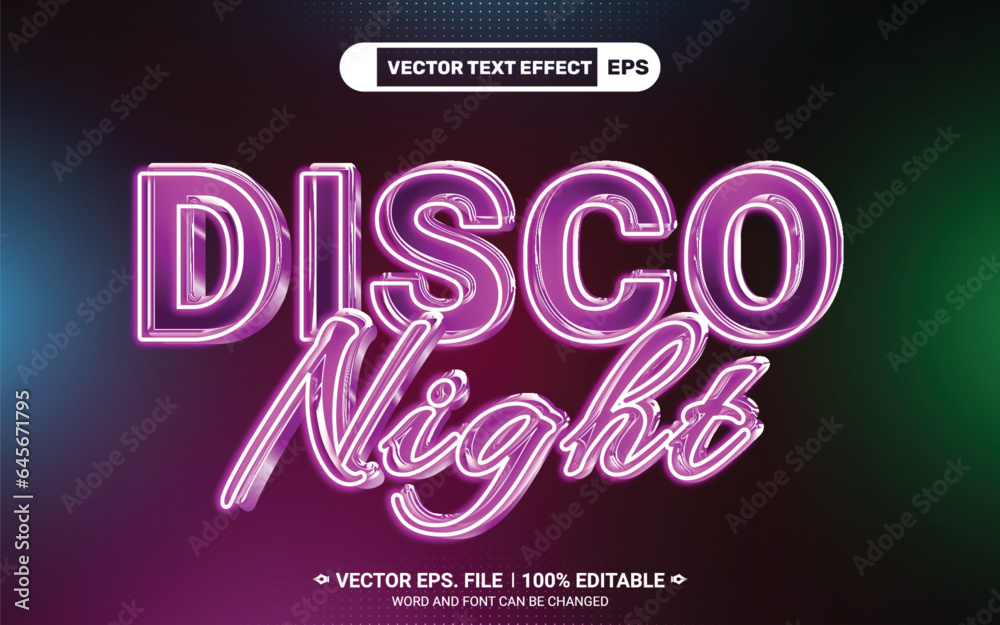 Disco night music party 3d editable shining vector text style effect Disco night music party 3d editable shining vector text style effect