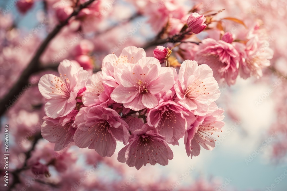 Fototapeta premium Beautiful cherry tree with tender flowers. Amazing spring blossom