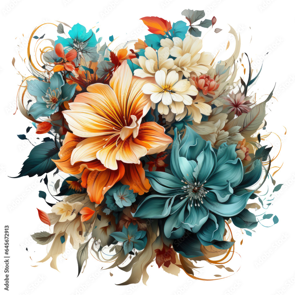 Watercolor flower T-shirt Design, a garden of transformation where flowers shift, Generative Ai Watercolor flower T-shirt Design, a garden of transformation where flowers shift, Generative Ai