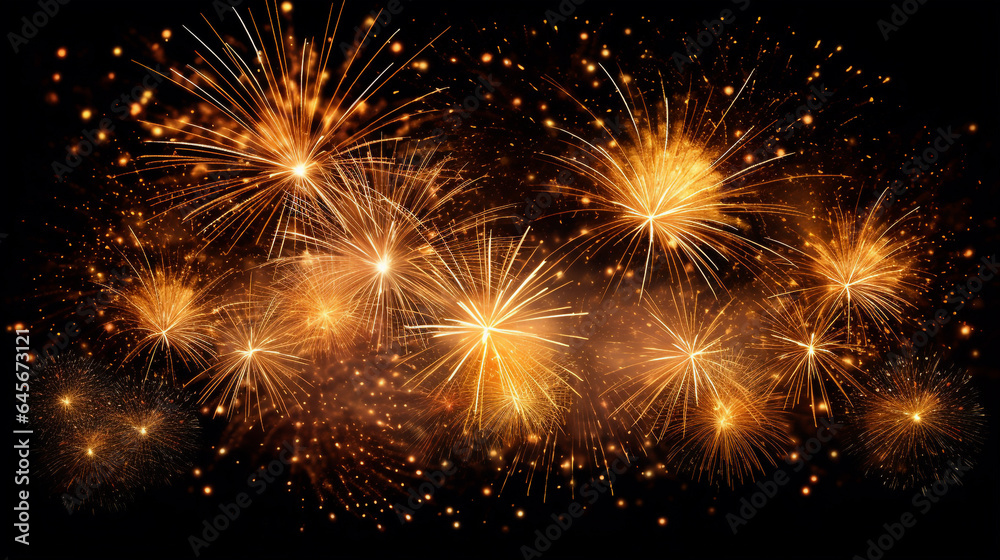 golden fireworks at night. Generative Ai