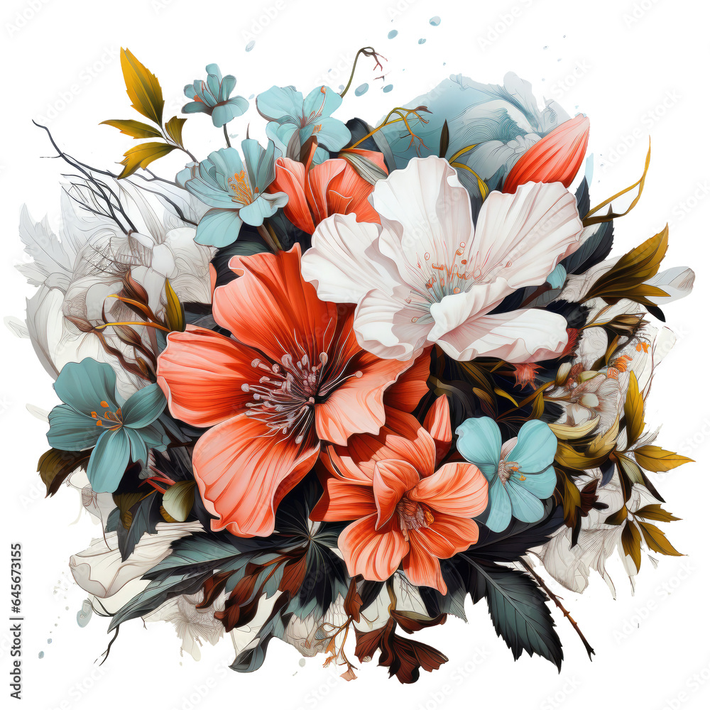 Fototapeta premium Watercolor flower T-shirt Design, a garden of serenity with flowers and meditation scenes, Generative Ai