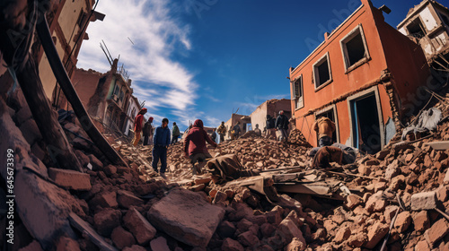 Fotografia, Obraz Morocco Shaken: People on the streets after earthquake